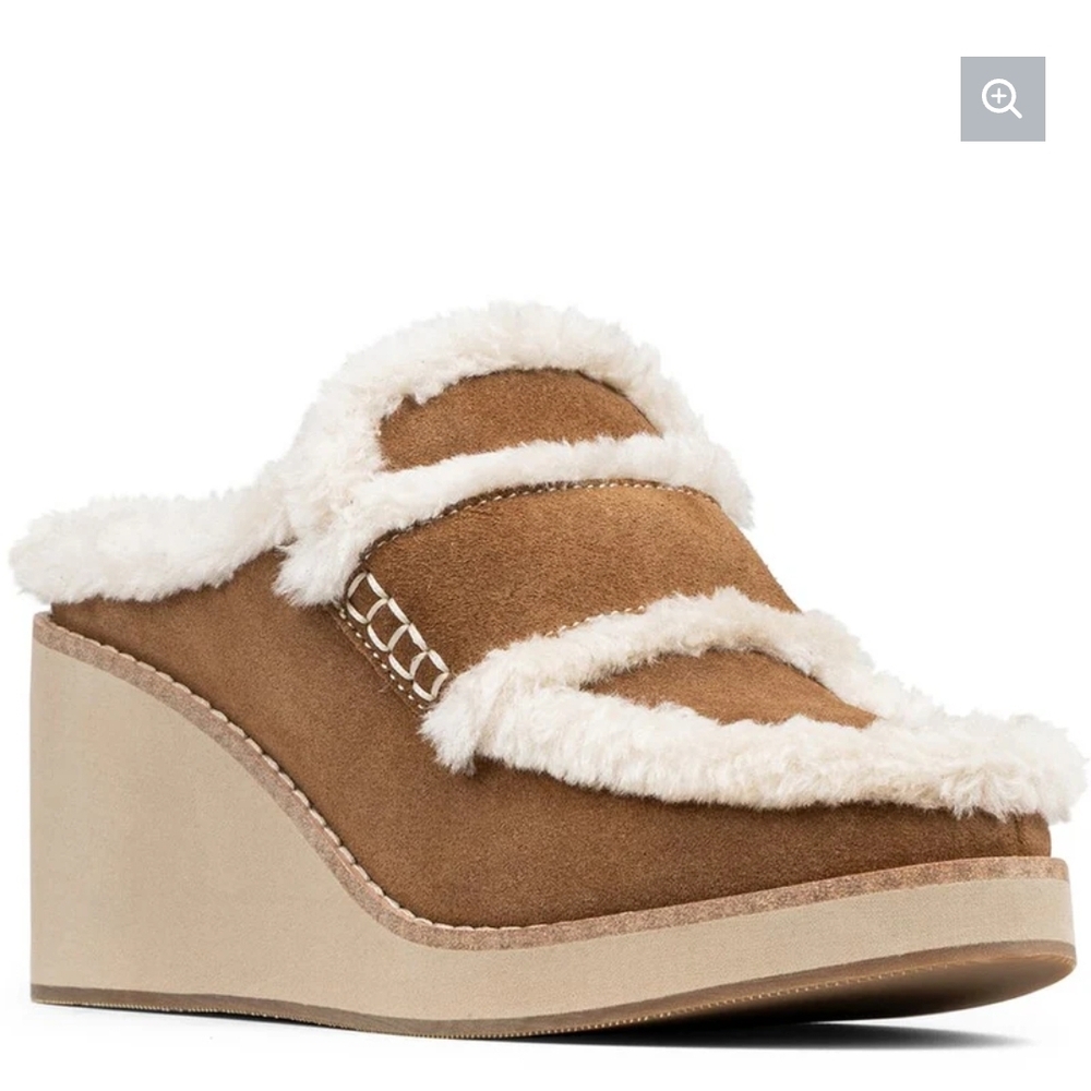Donald J. Pliner Tan Shearling Wedge Mules